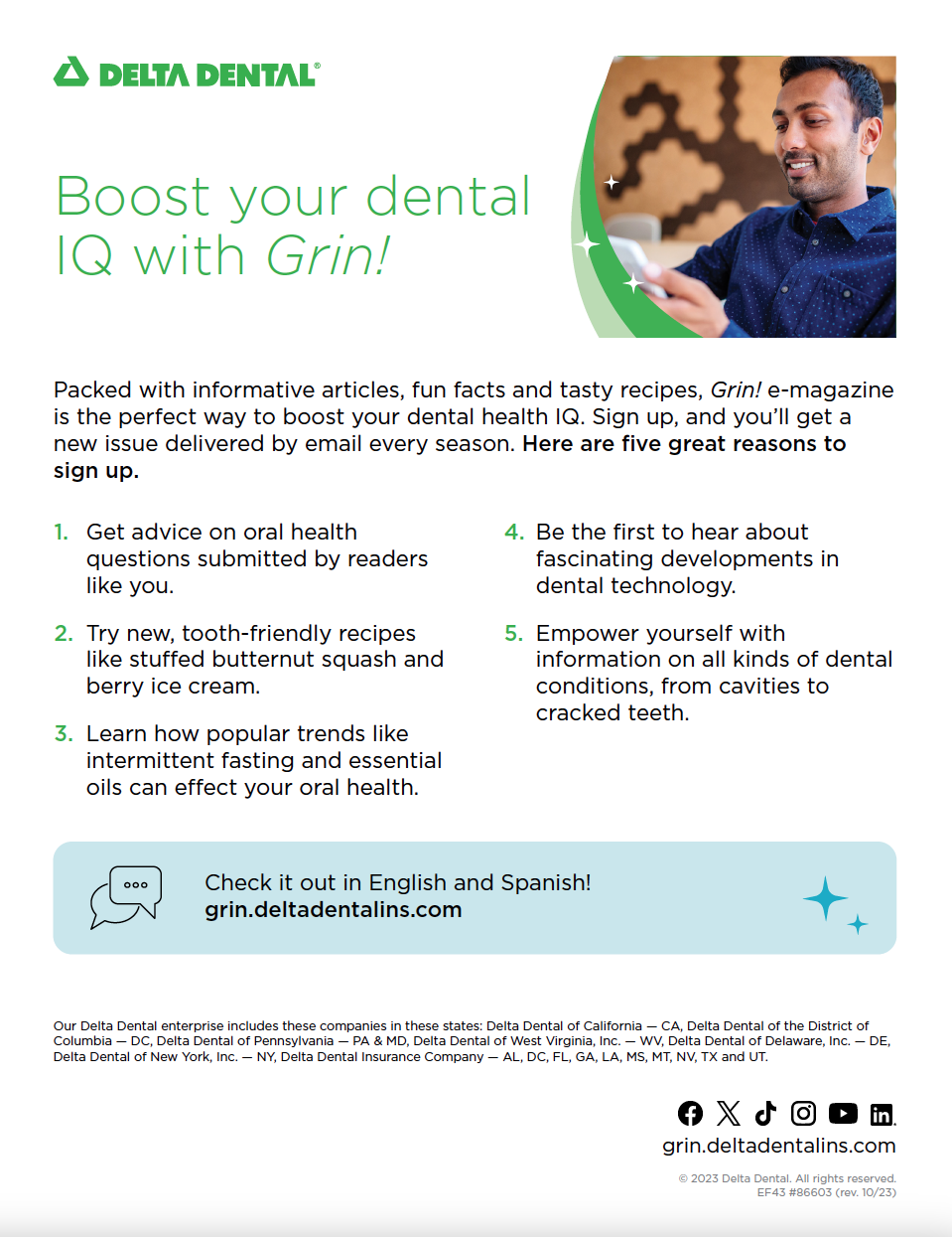 Delta Dental Grin! E-Magazine cover sheet