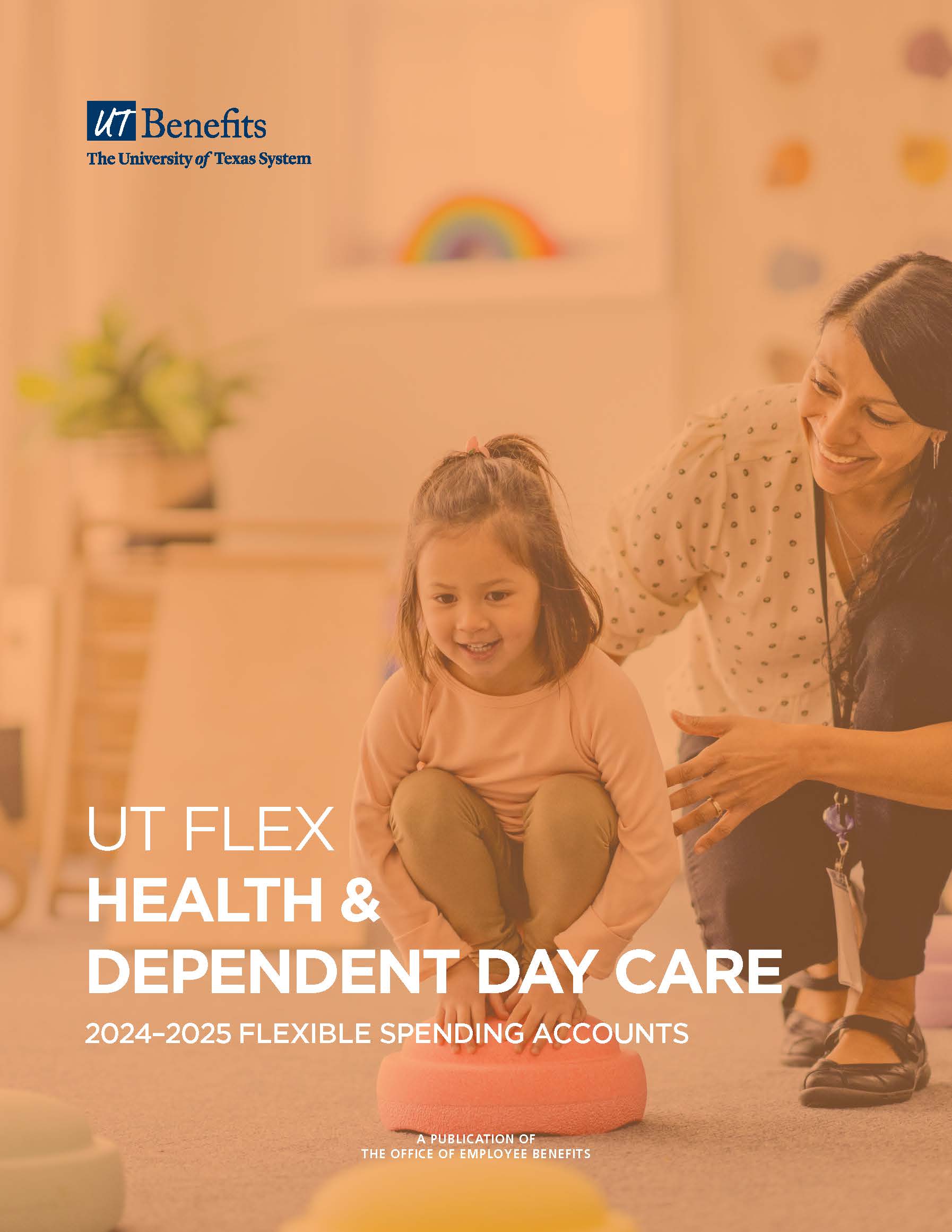 UT FLEX Health and Dependent Day Care guide cover with teacher and a child